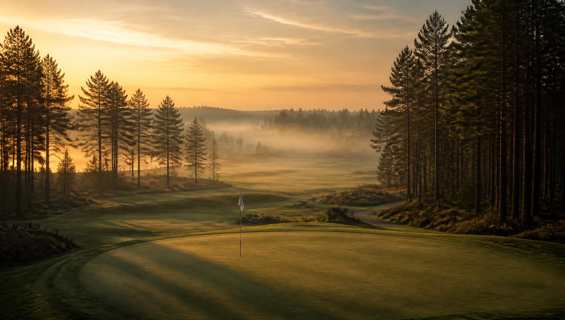 Nordic golf course green at sunrise